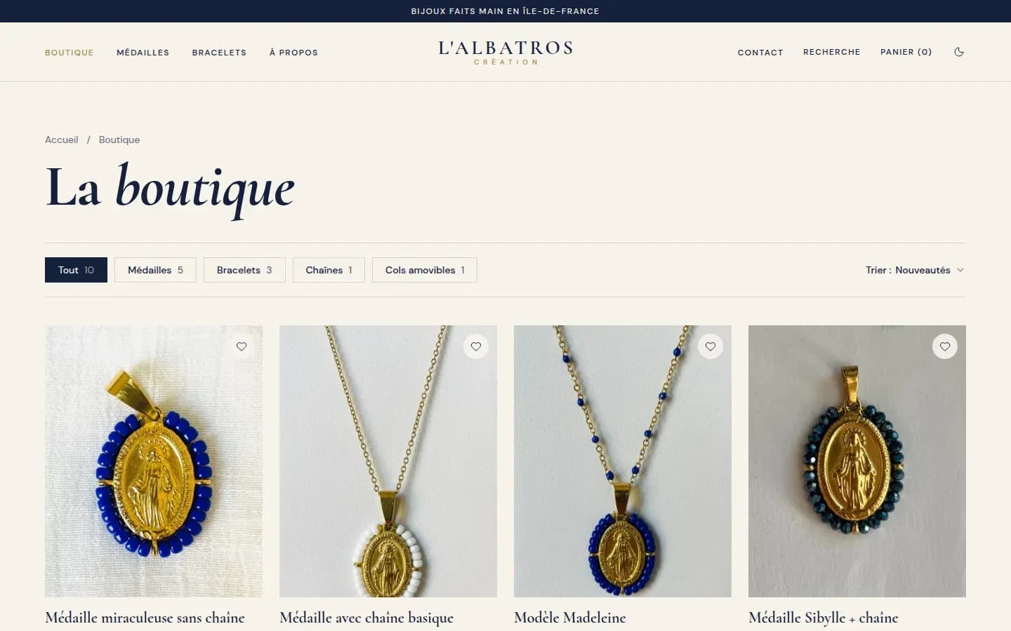 Page boutique de la refonte, avec les filtres par catégorie